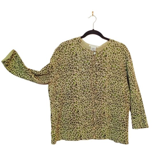 Vintage Green Leopard Print 2pc Cami and Cardigan - Picture 2 of 5